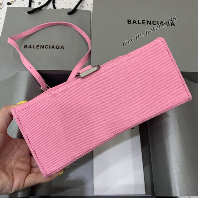 Balenciaga專櫃2022爆款小號手提包 巴黎世家粉色牛仔沙漏包 fyj1518